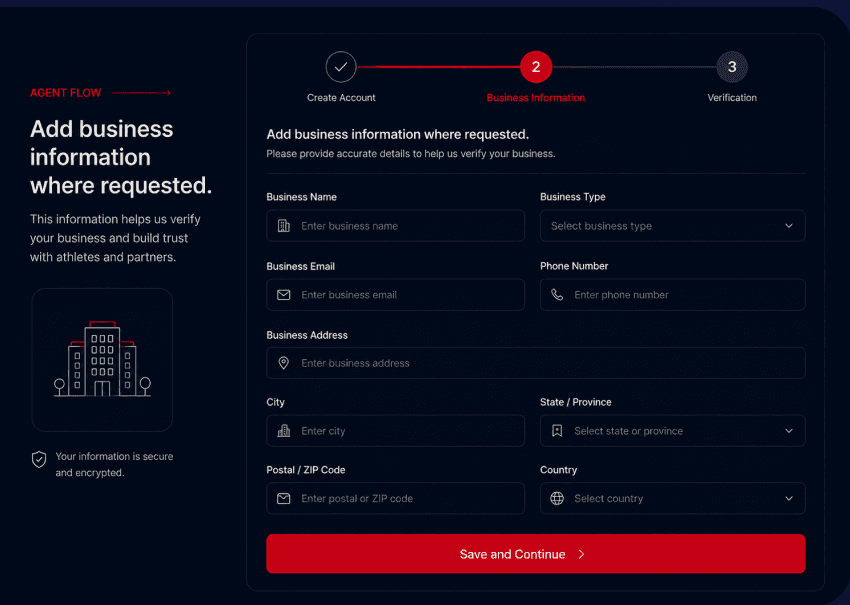 Business information form with company and contact fields