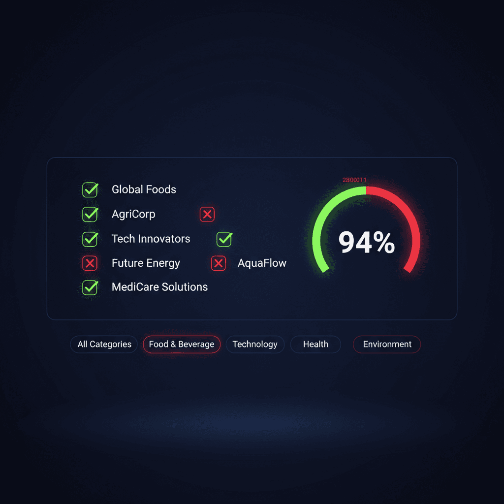 Brand category screening list with an approval score dial